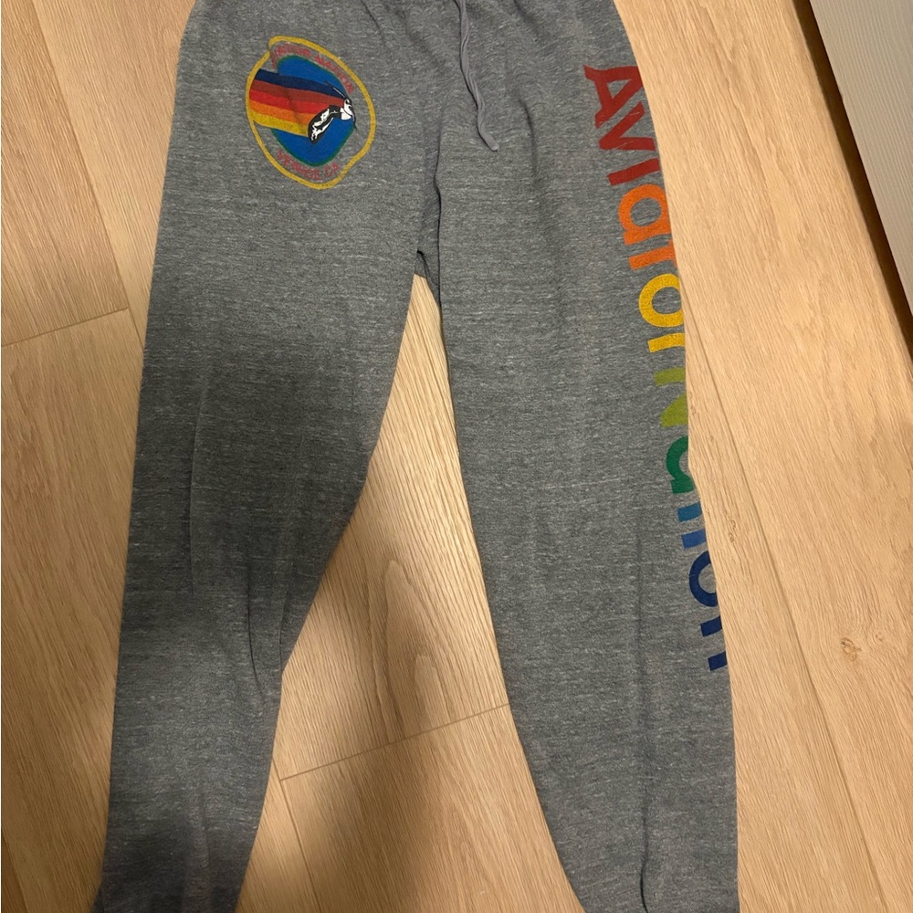 Aviator Nation Gray Sweatpants with Rainbow Logo